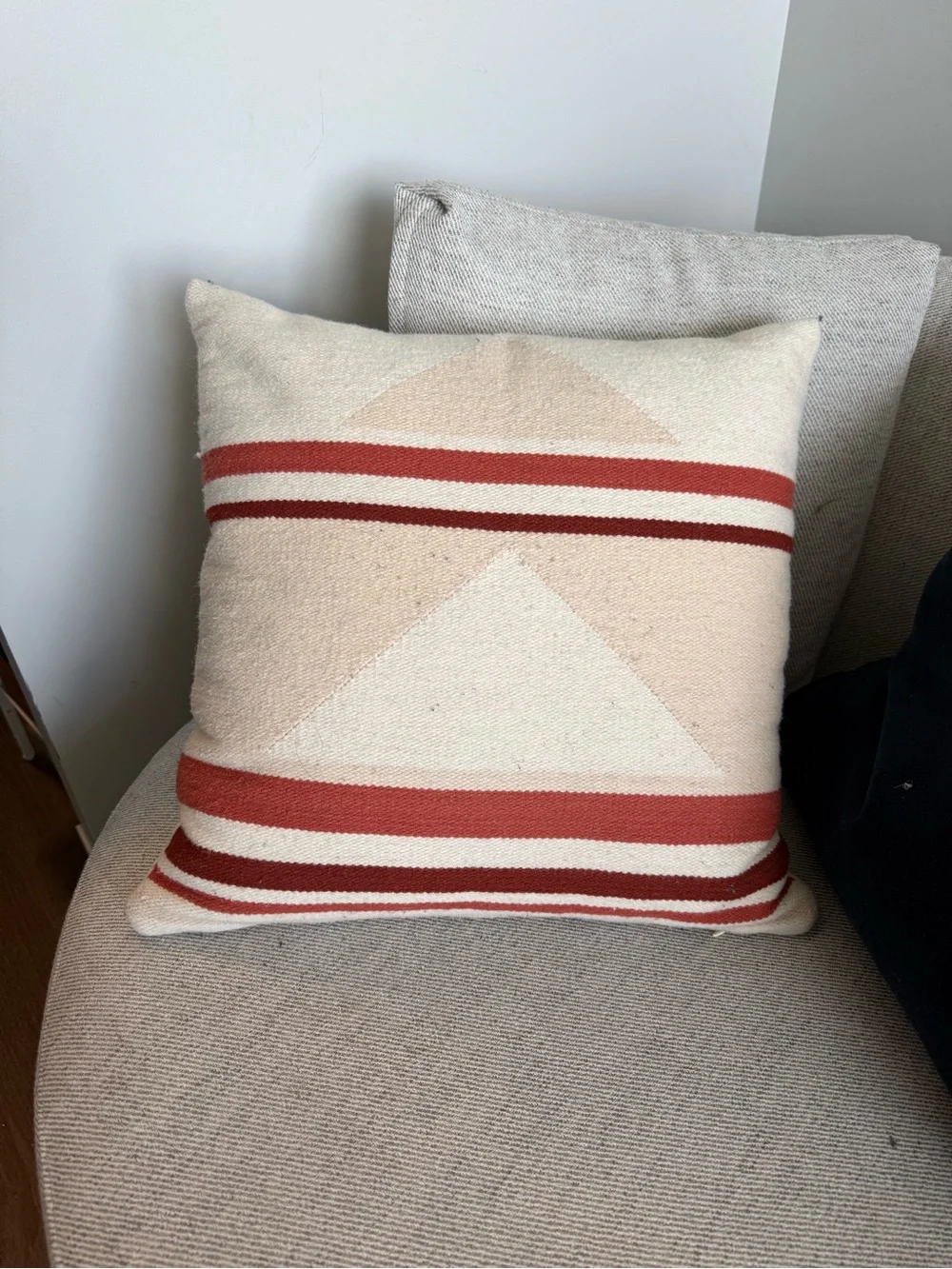 The Citizenry Throw Pillow Wool Cream with Rust Red Stripes